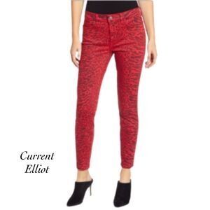 Current Elliot The Stiletto Red Warped Leopard Print Jeans NWT Size 25